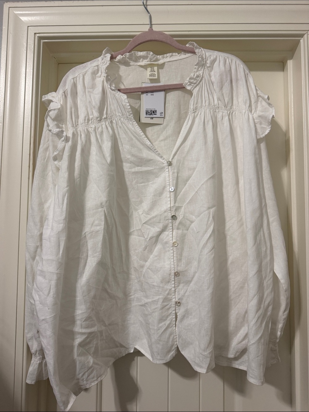 NWT H&M White Ruffle-Trim Button-Down Blouse Size XXL